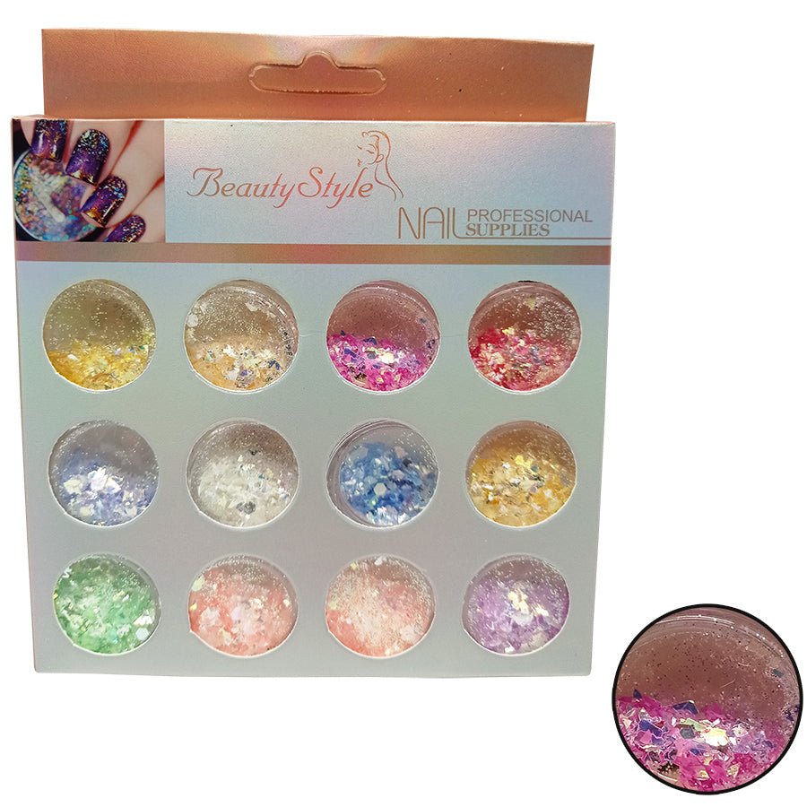 DECORACIONES UÑAS GLITTER PACK X 12 UNID | American Beauty Supply